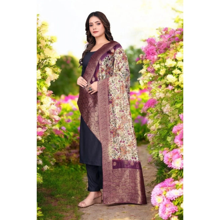 Generic Women's chanderi silk  Printed Dupatta (Magenta, Length: 2 Mtr)