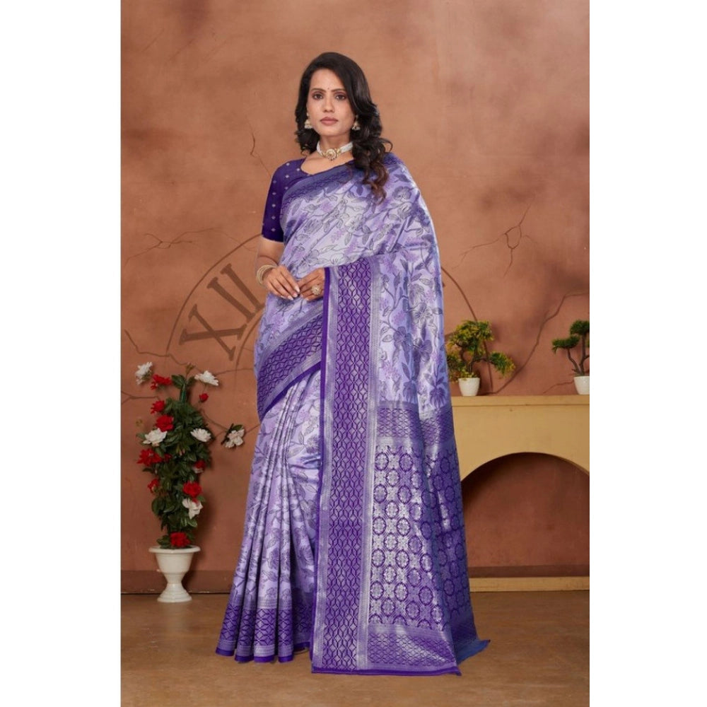 Generic Women's Banarasi Silk Jaquard Woven Saree With Unstitched Blouse 5.5Mtr (Purple)