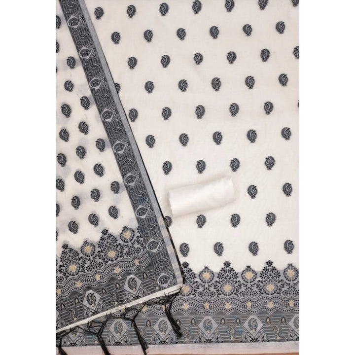 Generic Women's Banarasi Silk Printed Unstitched Salwar Suit Material With Dupatta (Black, 3Mtrs)