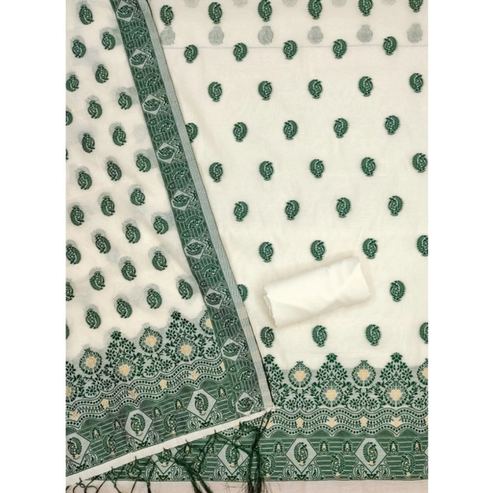 Generic Women's Banarasi Silk Printed Unstitched Salwar Suit Material With Dupatta (Bottle Green, 3Mtrs)