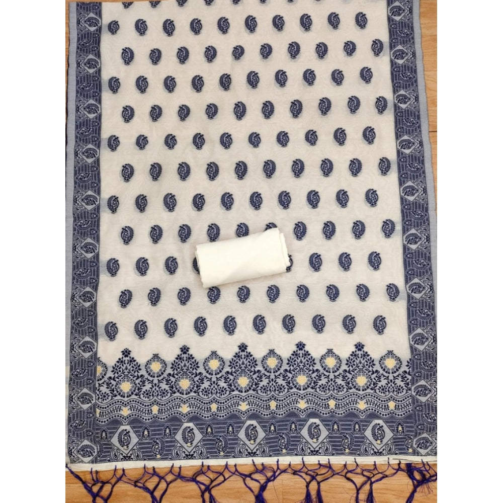 Generic Women's Banarasi Silk Printed Unstitched Salwar Suit Material With Dupatta (Navy Blue, 3Mtrs)