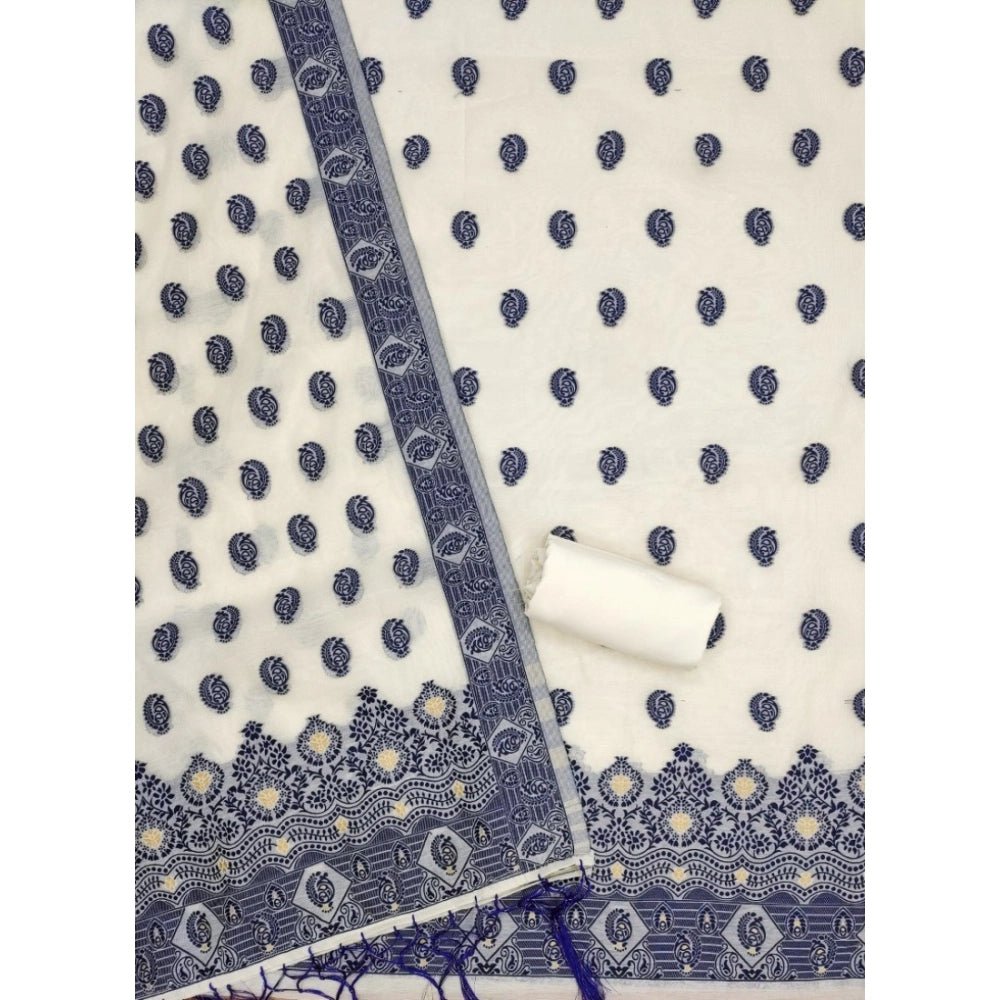 Generic Women's Banarasi Silk Printed Unstitched Salwar Suit Material With Dupatta (Navy Blue, 3Mtrs)