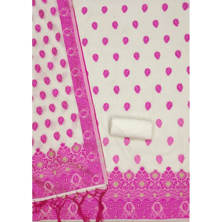 Generic Women's Banarasi Silk Printed Unstitched Salwar Suit Material With Dupatta (Pink, 3Mtrs)