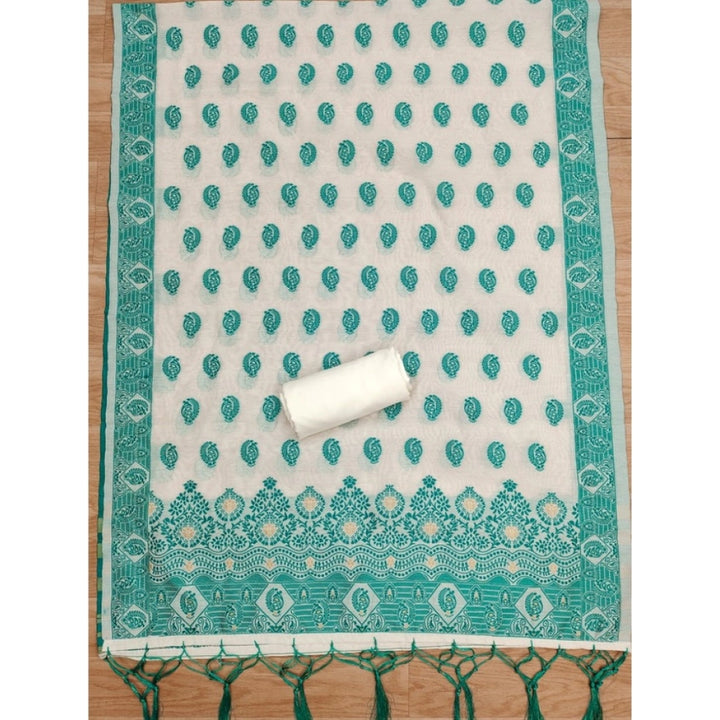 Generic Women's Banarasi Silk Printed Unstitched Salwar Suit Material With Dupatta (Teal, 3Mtrs)