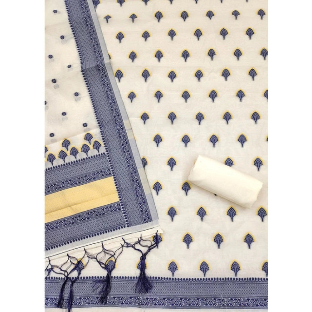 Generic Women's Banarasi Silk Printed Unstitched Salwar Suit Material With Dupatta (Navy Blue, 3Mtrs)