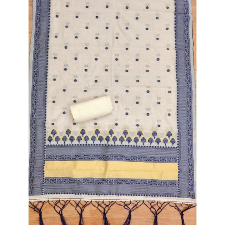 Generic Women's Banarasi Silk Printed Unstitched Salwar Suit Material With Dupatta (Navy Blue, 3Mtrs)