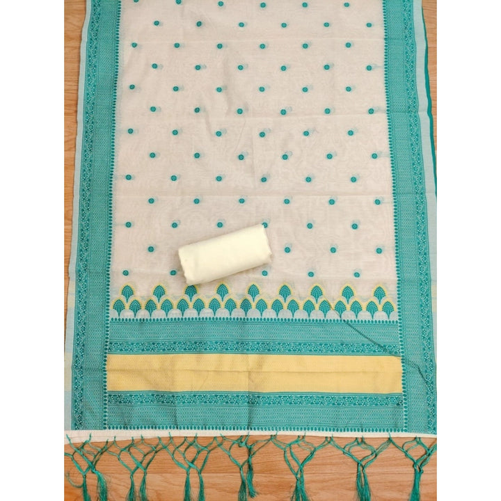 Generic Women's Banarasi Silk Printed Unstitched Salwar Suit Material With Dupatta (Teal, 3Mtrs)