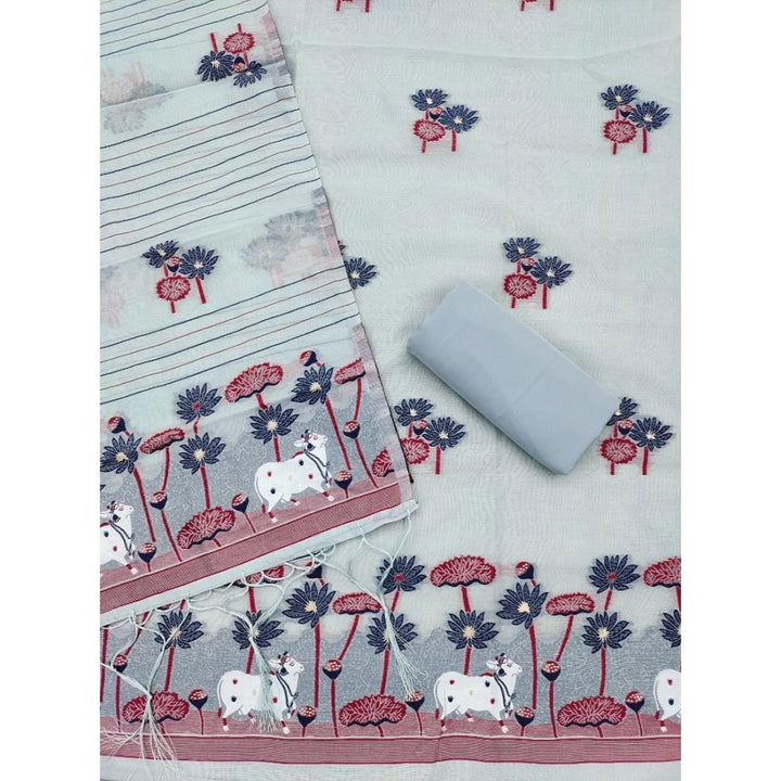 Generic Women's Banarasi Silk Printed Unstitched Salwar Suit Material With Dupatta (Grey, 3Mtrs)