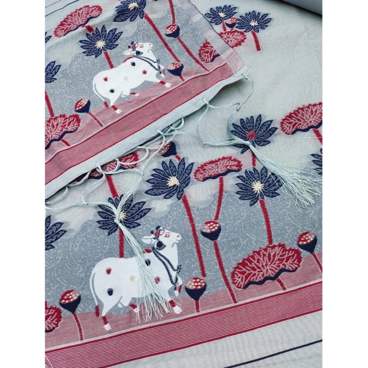 Generic Women's Banarasi Silk Printed Unstitched Salwar Suit Material With Dupatta (Grey, 3Mtrs)