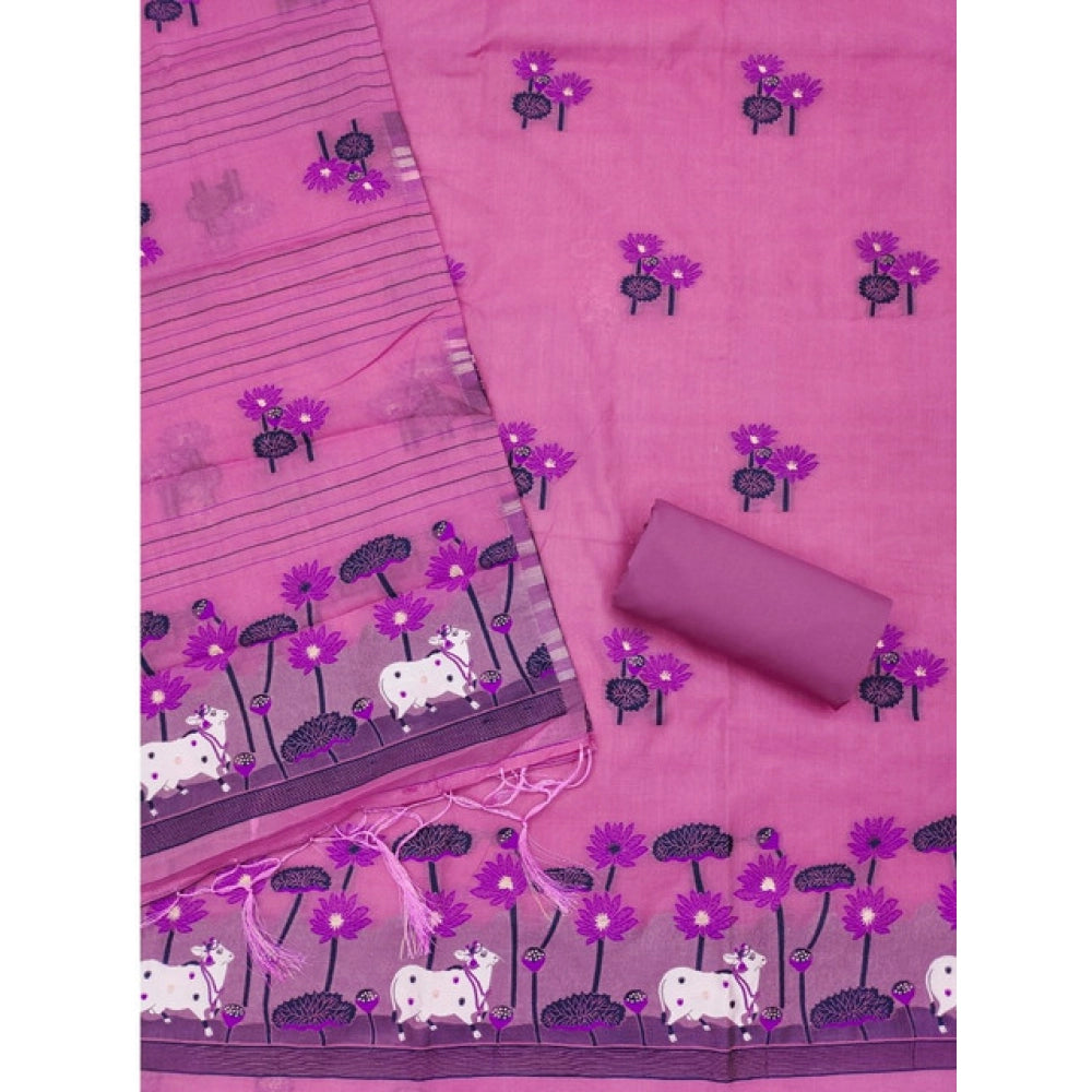 Generic Women's Banarasi Silk Printed Unstitched Salwar Suit Material With Dupatta (Pink, 3Mtrs)