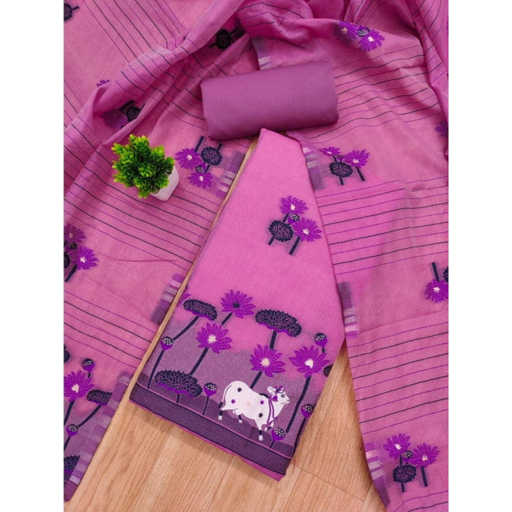 Generic Women's Banarasi Silk Printed Unstitched Salwar Suit Material With Dupatta (Pink, 3Mtrs)