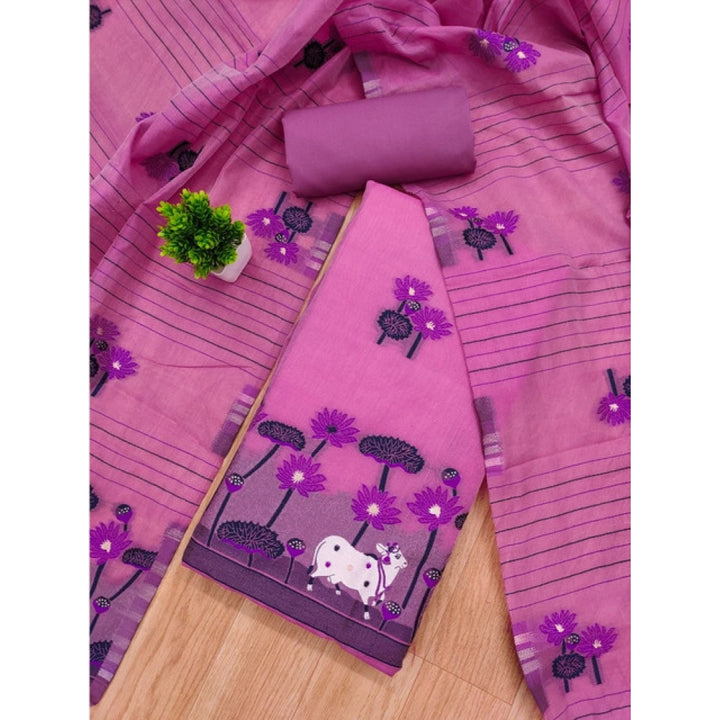 Generic Women's Banarasi Silk Printed Unstitched Salwar Suit Material With Dupatta (Pink, 3Mtrs)