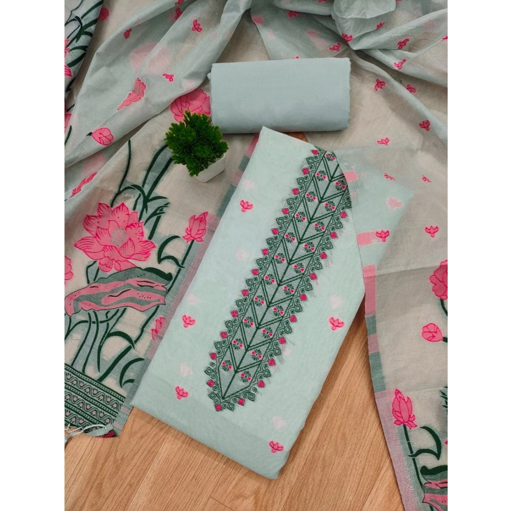 Generic Women's Banarasi Silk Printed Unstitched Salwar Suit Material With Dupatta (Grey, 3Mtrs)