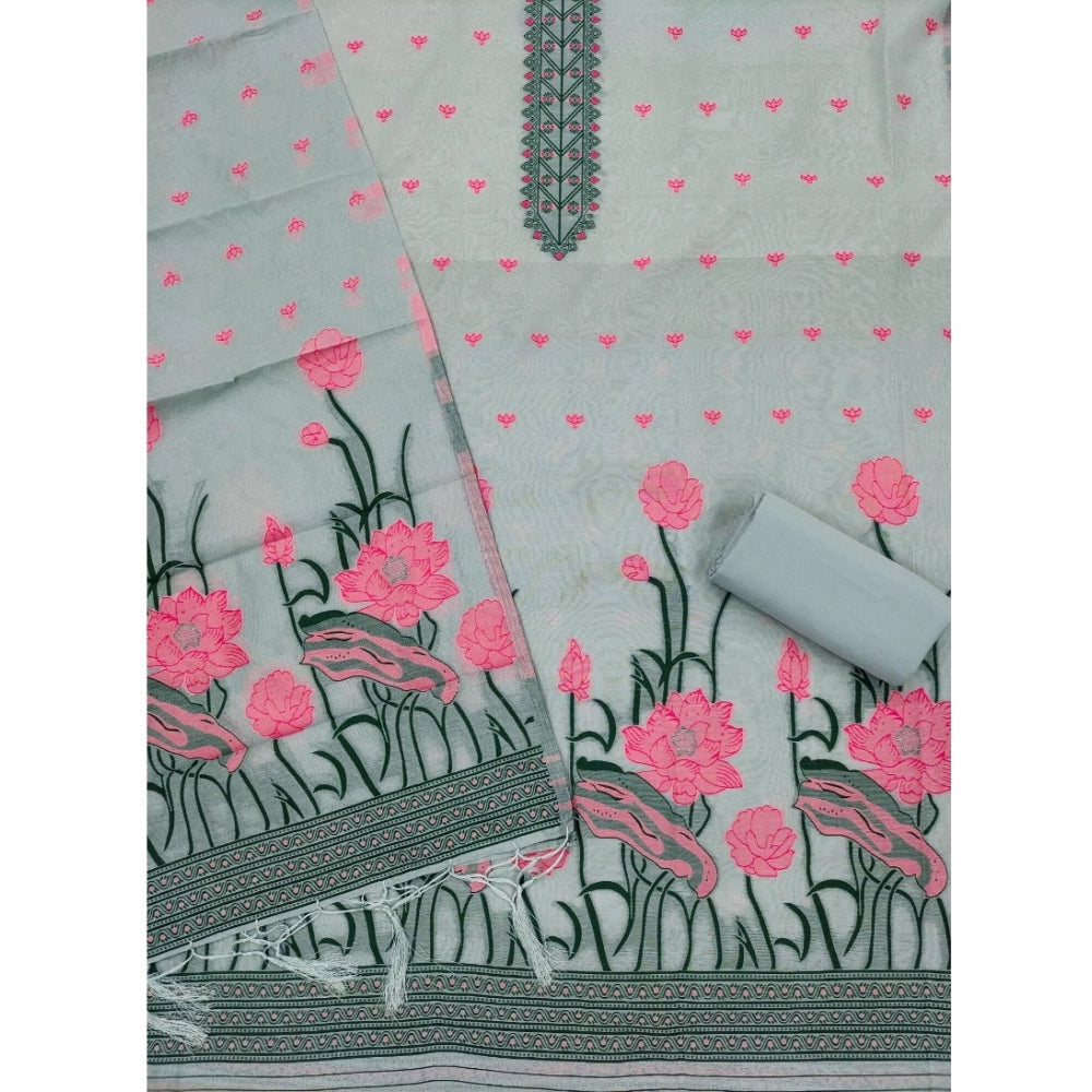 Generic Women's Banarasi Silk Printed Unstitched Salwar Suit Material With Dupatta (Grey, 3Mtrs)