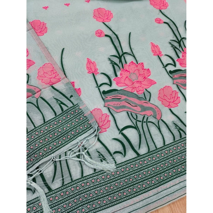 Generic Women's Banarasi Silk Printed Unstitched Salwar Suit Material With Dupatta (Grey, 3Mtrs)