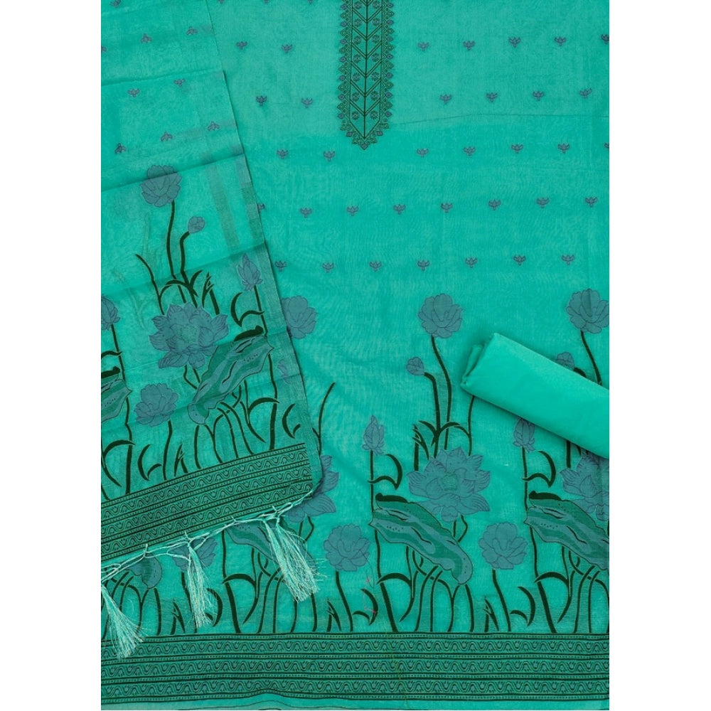 Generic Women's Banarasi Silk Printed Unstitched Salwar Suit Material With Dupatta (sea Green, 3Mtrs)