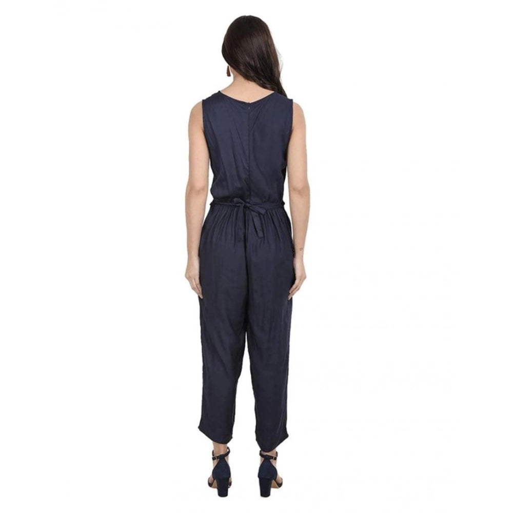 Generic Women's Casual Crepe Sleeveless Jump Suit (Navy Blue)