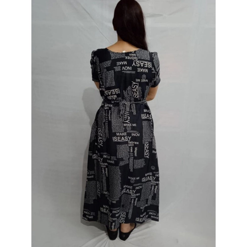 Generic Women's Casual Crepe Half Sleeves Dress (Black)