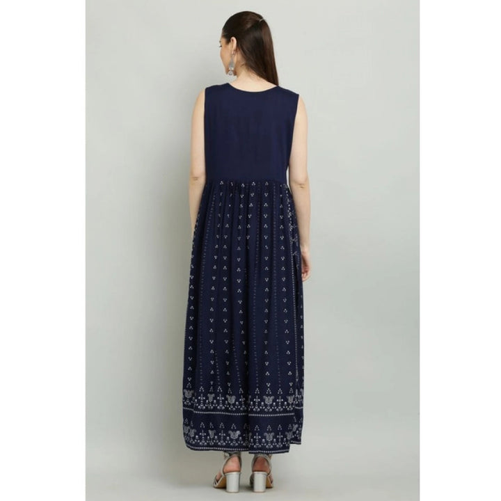 Generic Women's Casual Rayon Sleeveless Kurti (Blue)