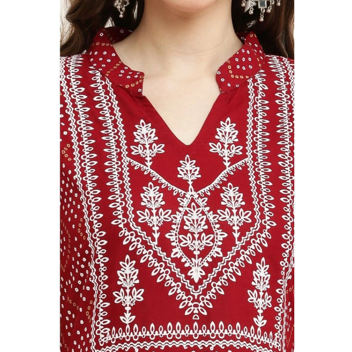 Generic Women's Casual Rayon Full sleeve Kurti (Maroon)