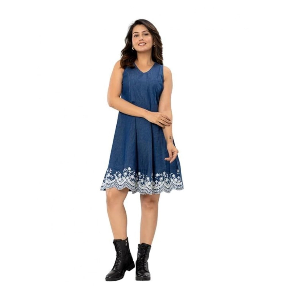 Generic Women's Casual Denim Sleeveless Dress (Blue)