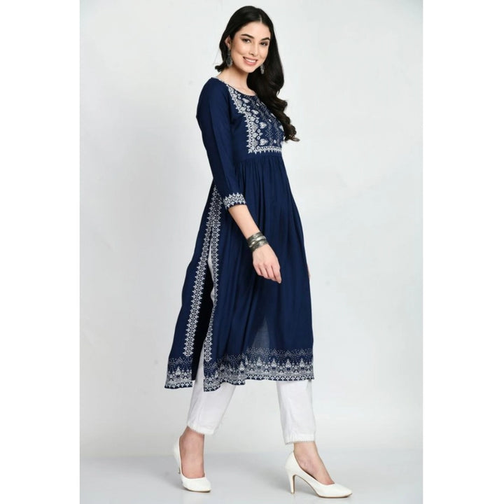 Generic Women's Casual Rayon 3-4th Sleeves Kurti (Blue)