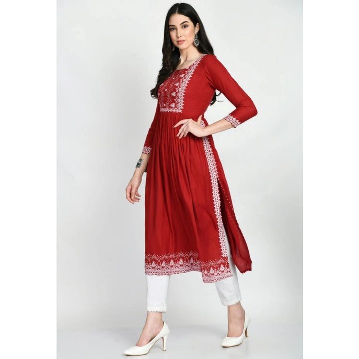 Generic Women's Casual Rayon 3-4th Sleeves Kurti (Maroon)
