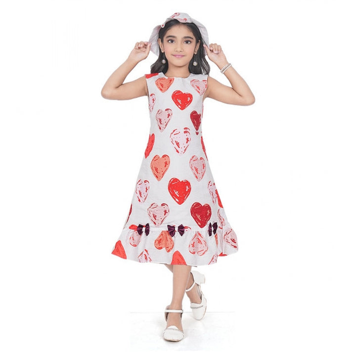 Generic Girl's Popcorn Printed Sleeve Less Round Neck Dress (Red)