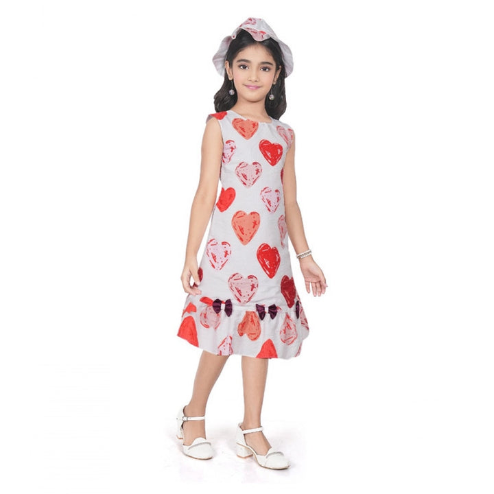 Generic Girl's Popcorn Printed Sleeve Less Round Neck Dress (Red)