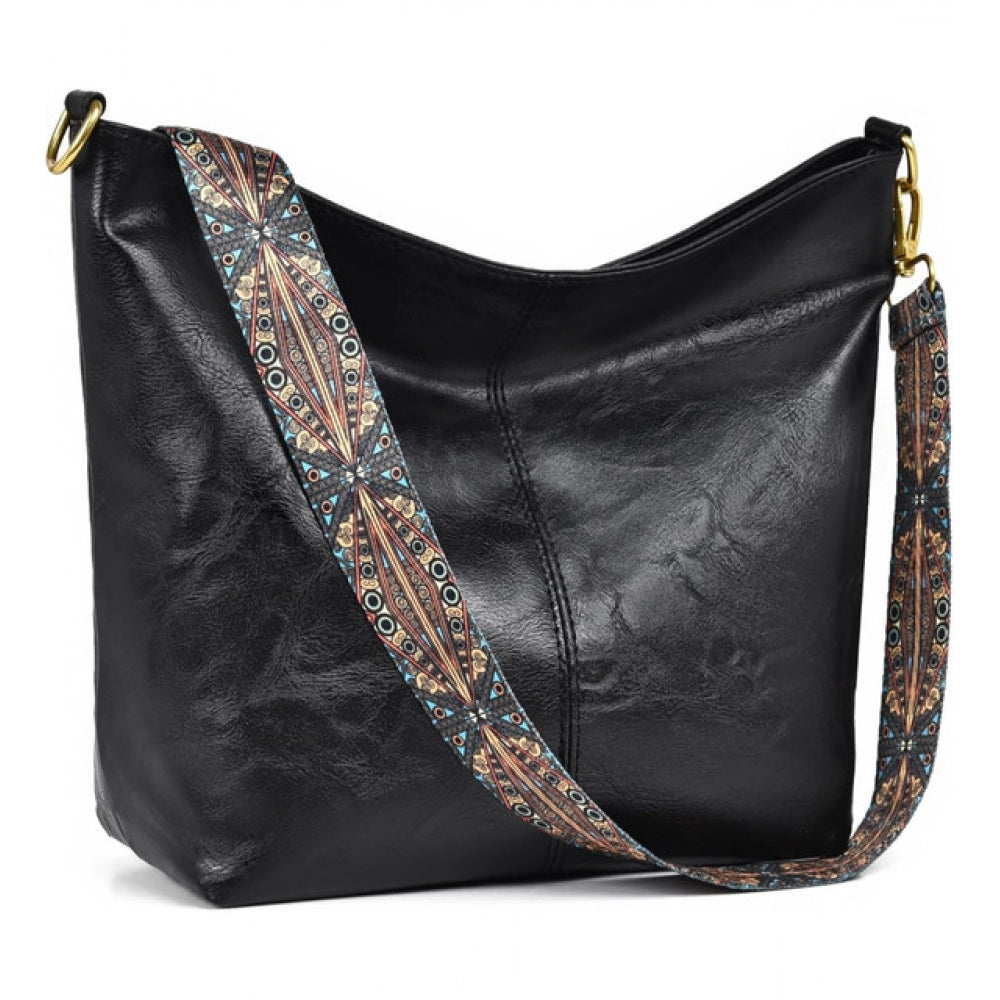 Generic Women's PU Leather Zipper Handbag (Black)