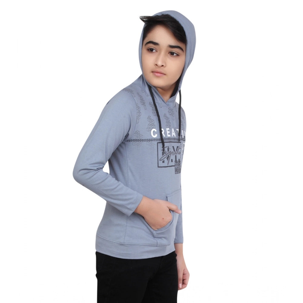Generic Boy's Cotton Printeded Hooded Neck Hoodies (Steel Blue)