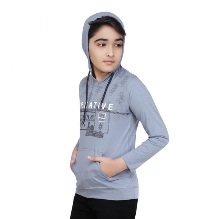 Generic Boy's Cotton Printeded Hooded Neck Hoodies (Steel Blue)