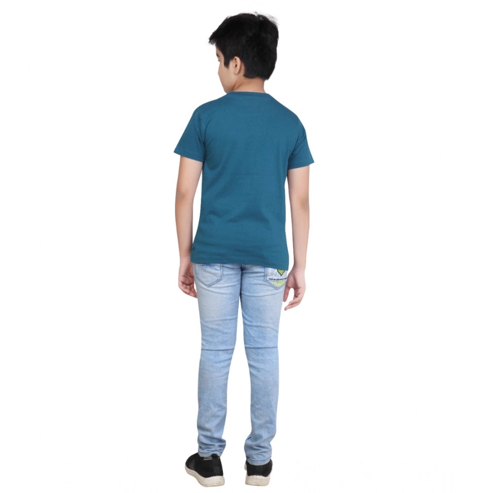 Generic Boy's Cotton Grapic Printed Round Neck T-Shirt (Teal Green)