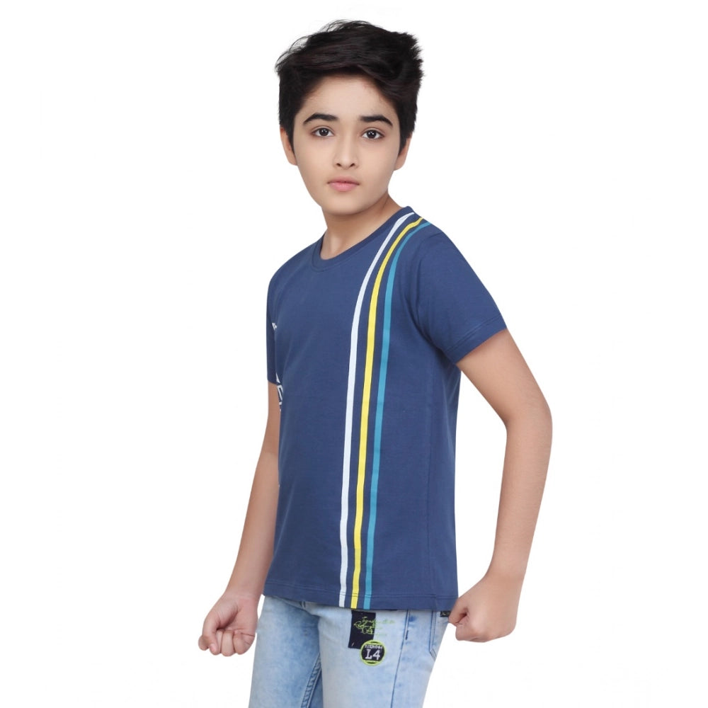 Generic Boy's Cotton Grapic Printed Round Neck T-Shirt (Blue)