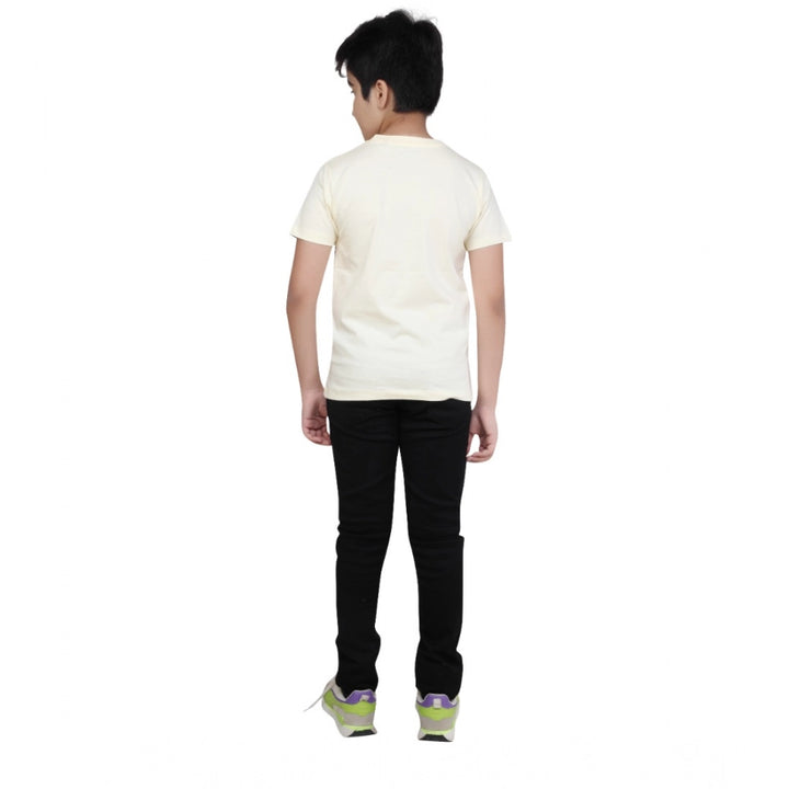 Generic Boy's Cotton Grapic Printed Round Neck T-Shirt (Beige )