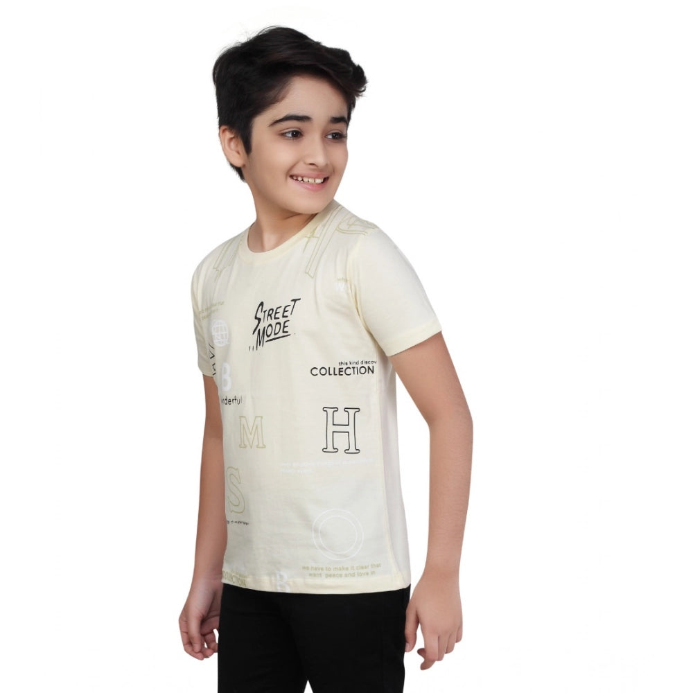 Generic Boy's Cotton Grapic Printed Round Neck T-Shirt (Beige )