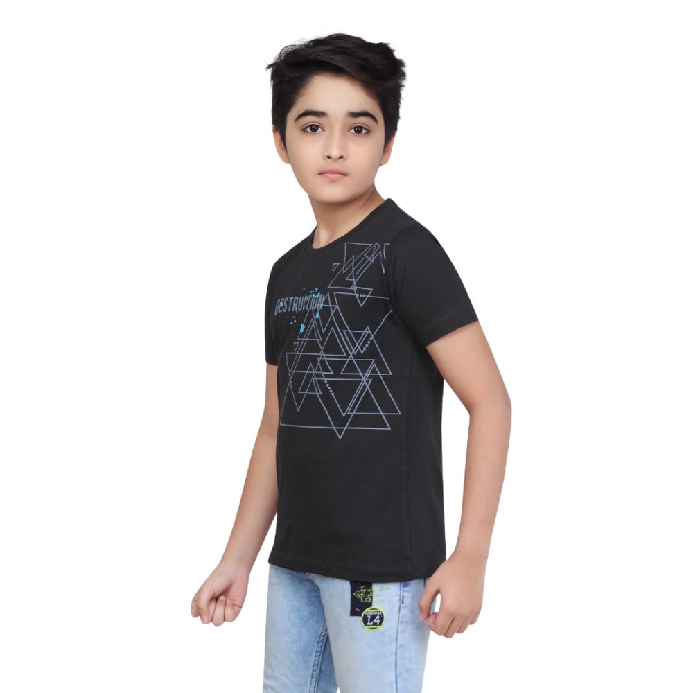 Generic Boy's Cotton Grapic Printed Round Neck T-Shirt (Black)