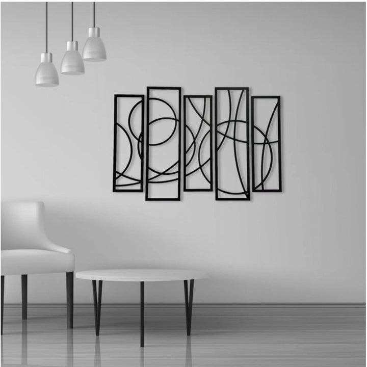 Generic Wooden 5-Piece Wall Art Panel Frame – Elegant Black Abstract Design