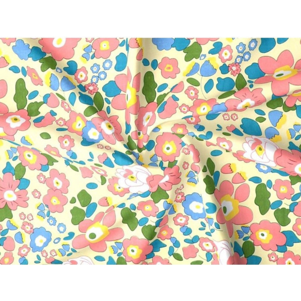 Generic Cotton Blend Floral Printed Double Bedsheet with 2 Pillow Covers (Yellow)