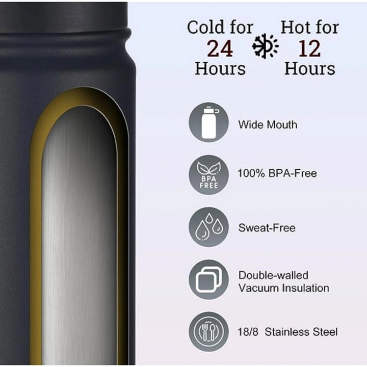 Generic 650 Ml Double Wall Insulated Stainless Steel Water Bottle With Screw Lid (Black)