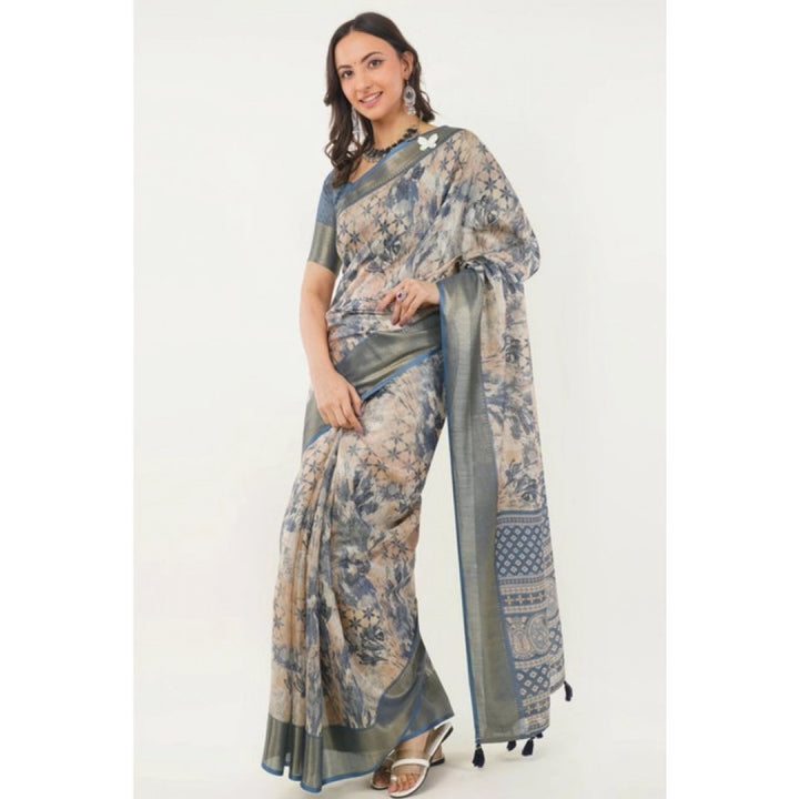 Generic Women's Polyester Printed Saree With Unstitched Blouse 5.5 Mtr (Multicolor)