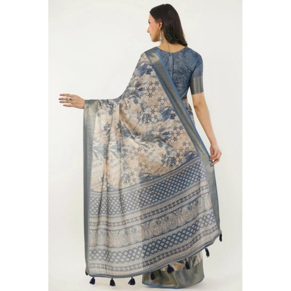 Generic Women's Polyester Printed Saree With Unstitched Blouse 5.5 Mtr (Multicolor)