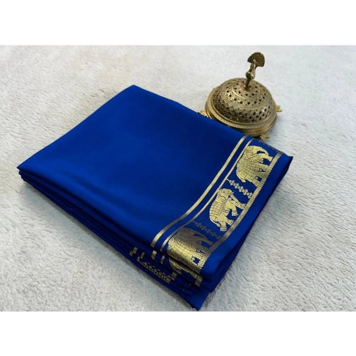 Generic Women's Crepe Chit Pallu Solid Saree With Unstitched Blouse 5.5Mtr (Navy Blue)